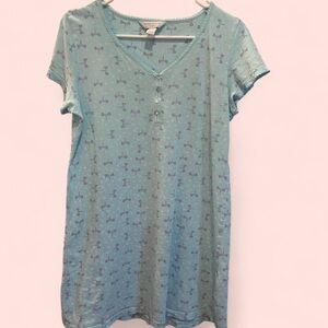 Blue Short Sleeve Nightgown with Bow Pattern